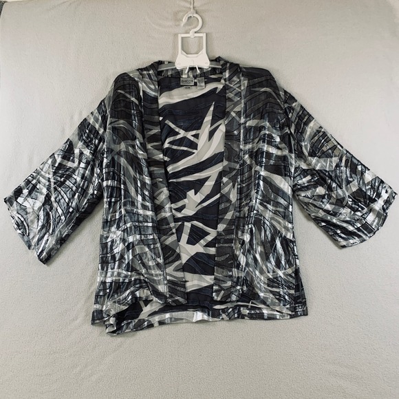 Chico's Jackets & Blazers - Chico's Kimono Jacket Women Lightweight Metallic Black Silver Silk Blend 0/1 S/M